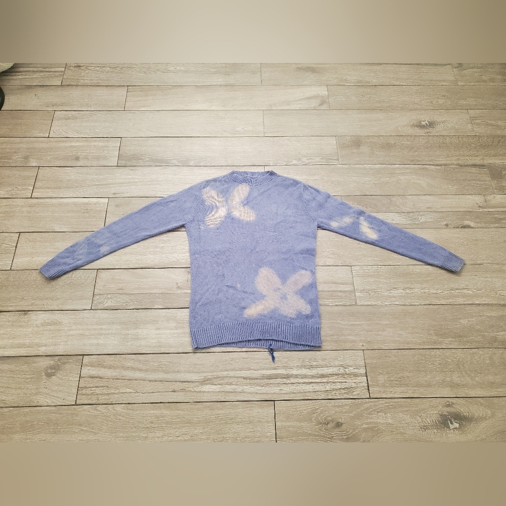 The Elder Stateman 100% cashmere floral lavender gray knit crew neck sweater S